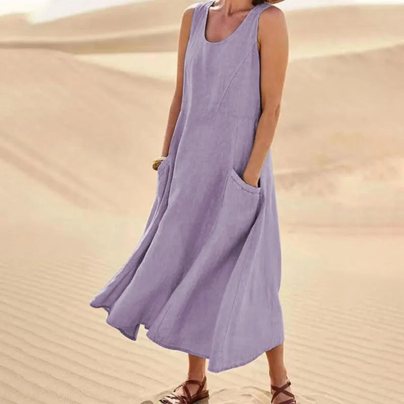 Tina | Women's Summer Midi Dress with Round Neck