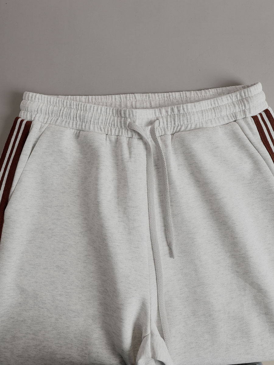 Eva | Retro Sporty Webbing Grey-white Half-zip Sweatshirt And Wide-leg Pants Set