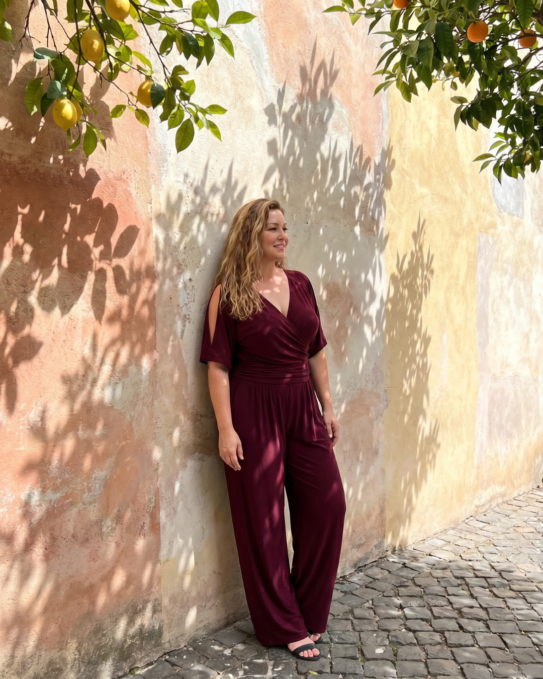 Nyxara | Relaxed Jumpsuit with Cold Shoulder and Wrap Waist