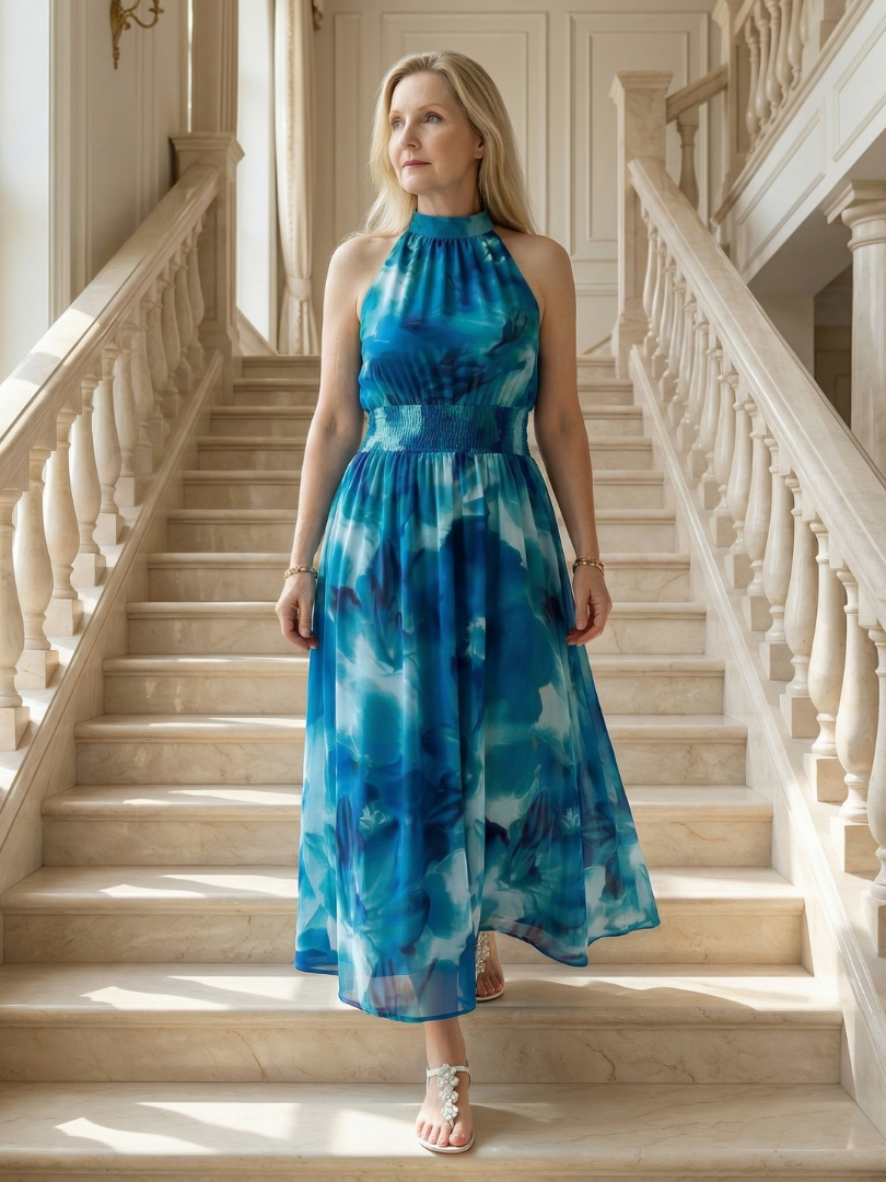 Sylin | Halter Midi Dress with Gathered Details
