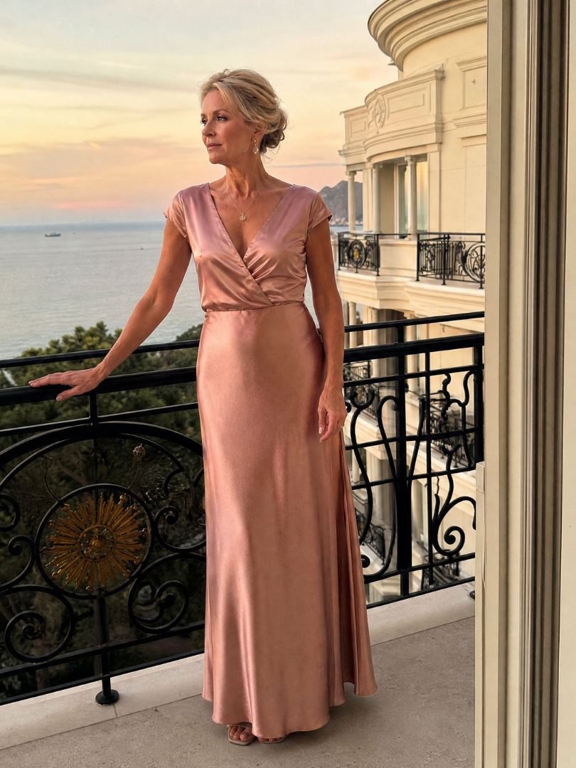 Samouse | Maxi Dress with Cap Sleeve and Wrap Bodice