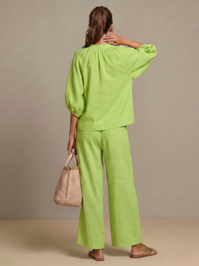 Natalia | Zip-Front Blouson Top & Wide-Leg Pants Set