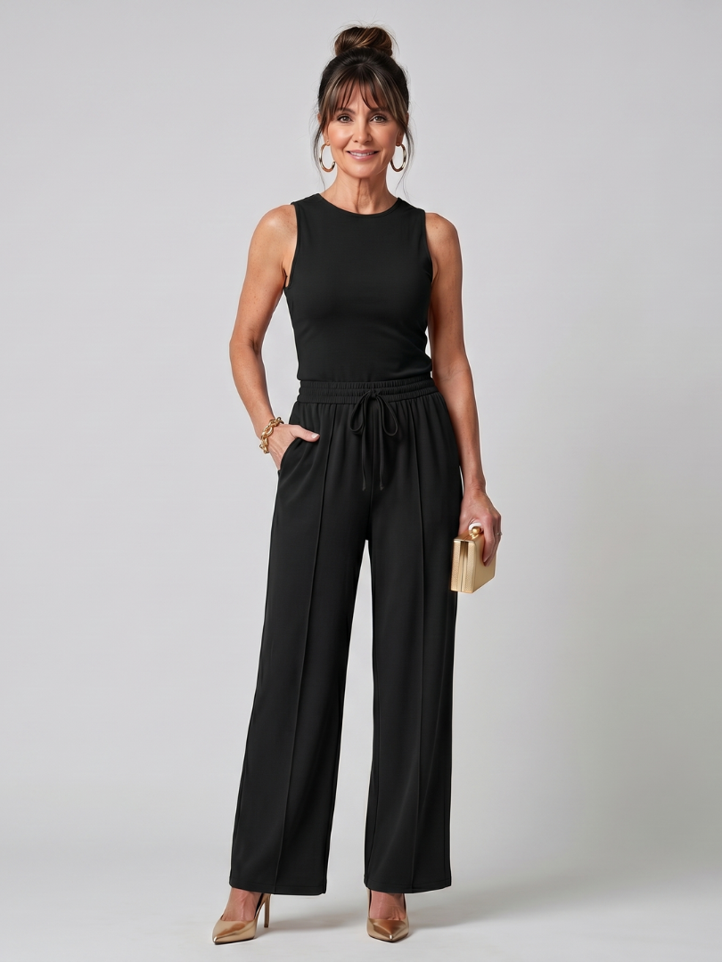 Valencia | Sleeveless Wide-Leg Pants Set with Smooth Finish