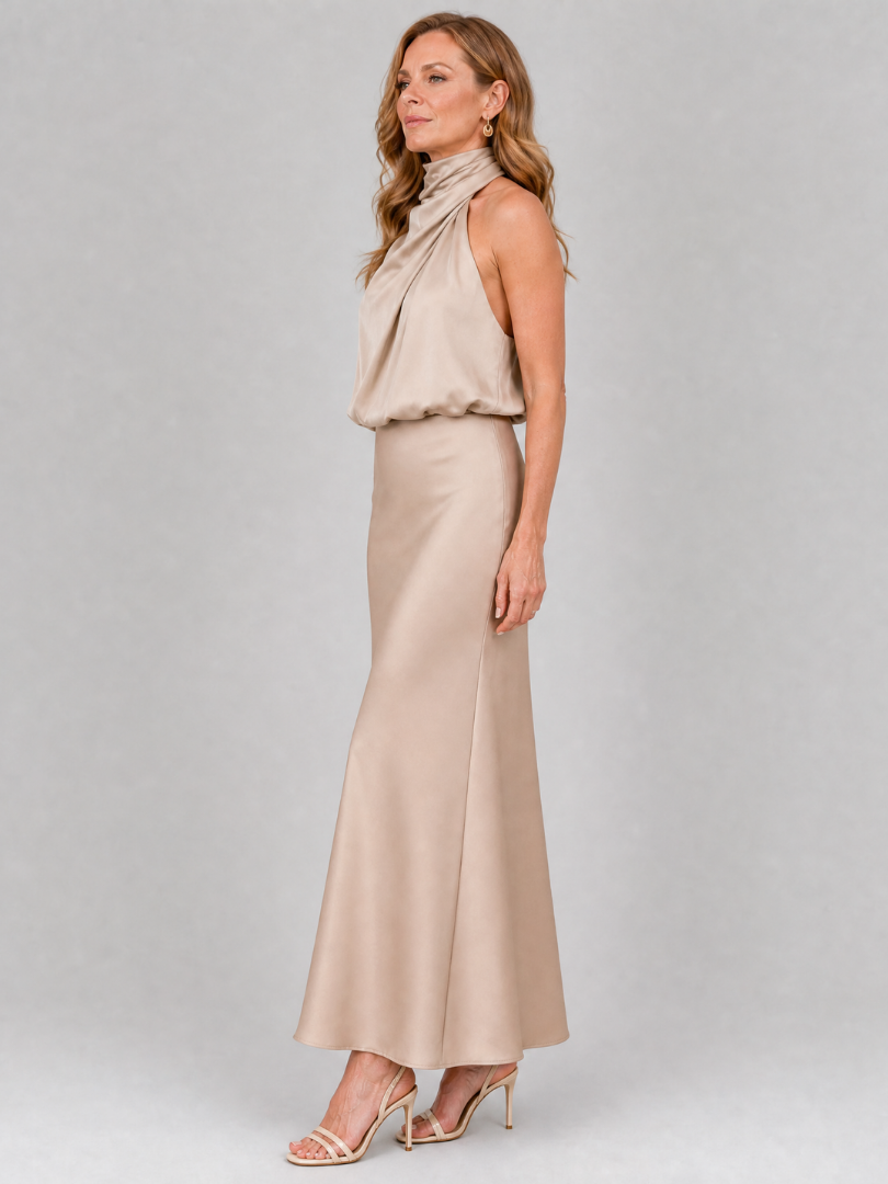 Nopal | Midi Dress with Sleeveless Draped Neck Design