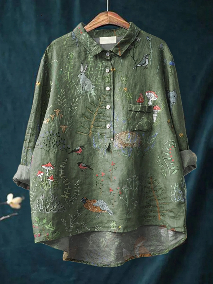 Averill | Women's Casual Shirt with Woodland Animal Print Pattern
