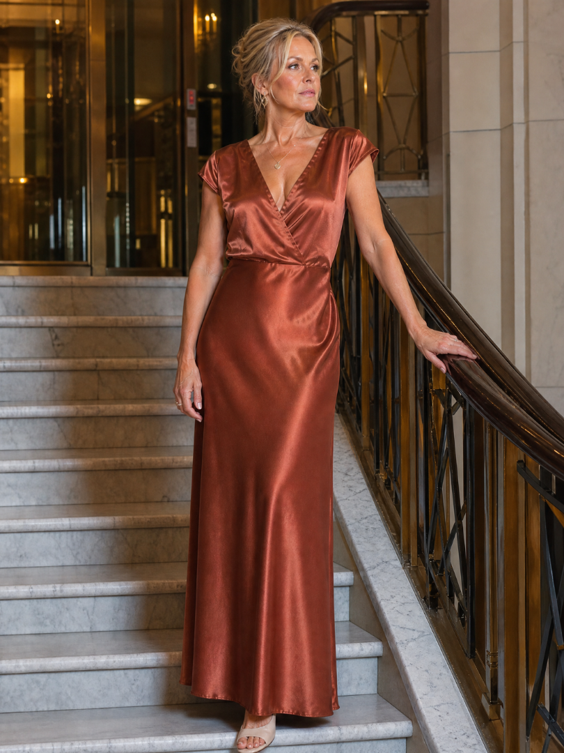 Samouse | Maxi Dress with Cap Sleeve and Wrap Bodice