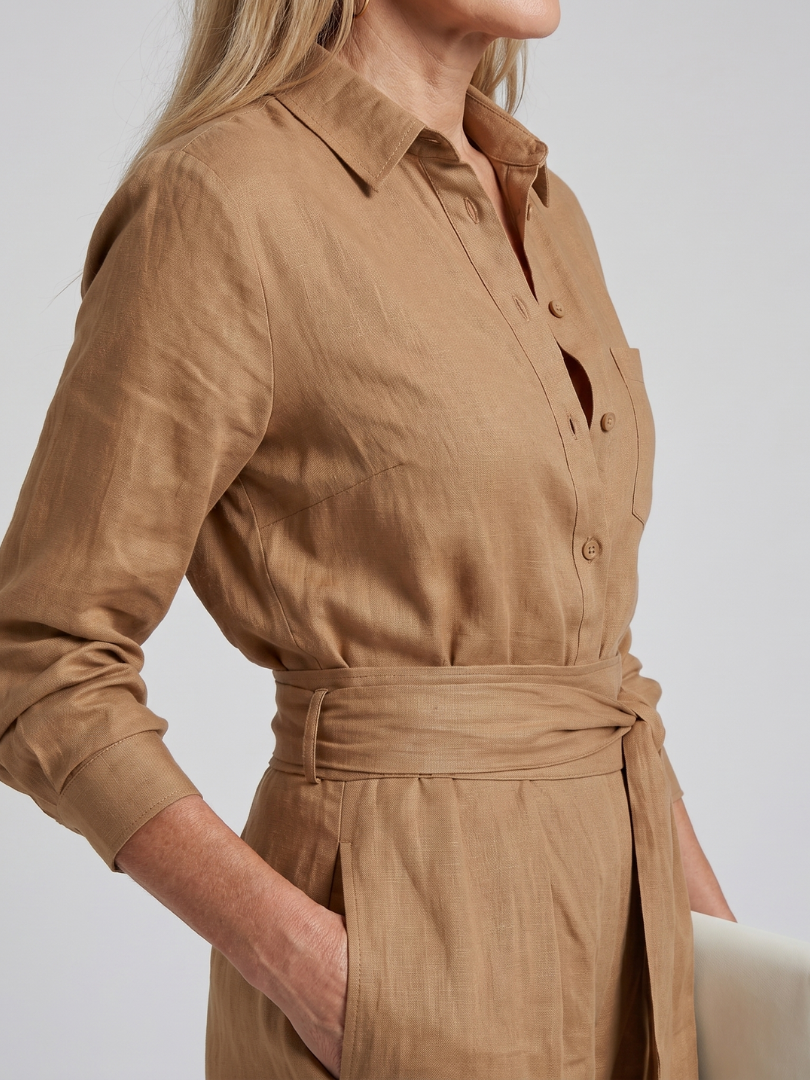 Jovie | Wide Leg Jumpsuit with Long Sleeve Button Front