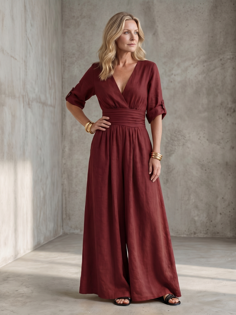 Wanda | Wide Leg Jumpsuit with Cross Front Design