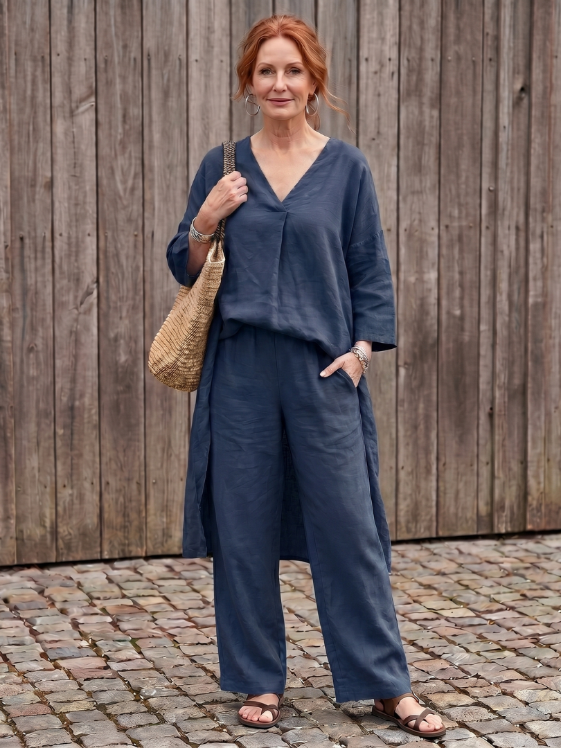 Onyx | Relaxed Tunic Top with Wide Leg Pant Set