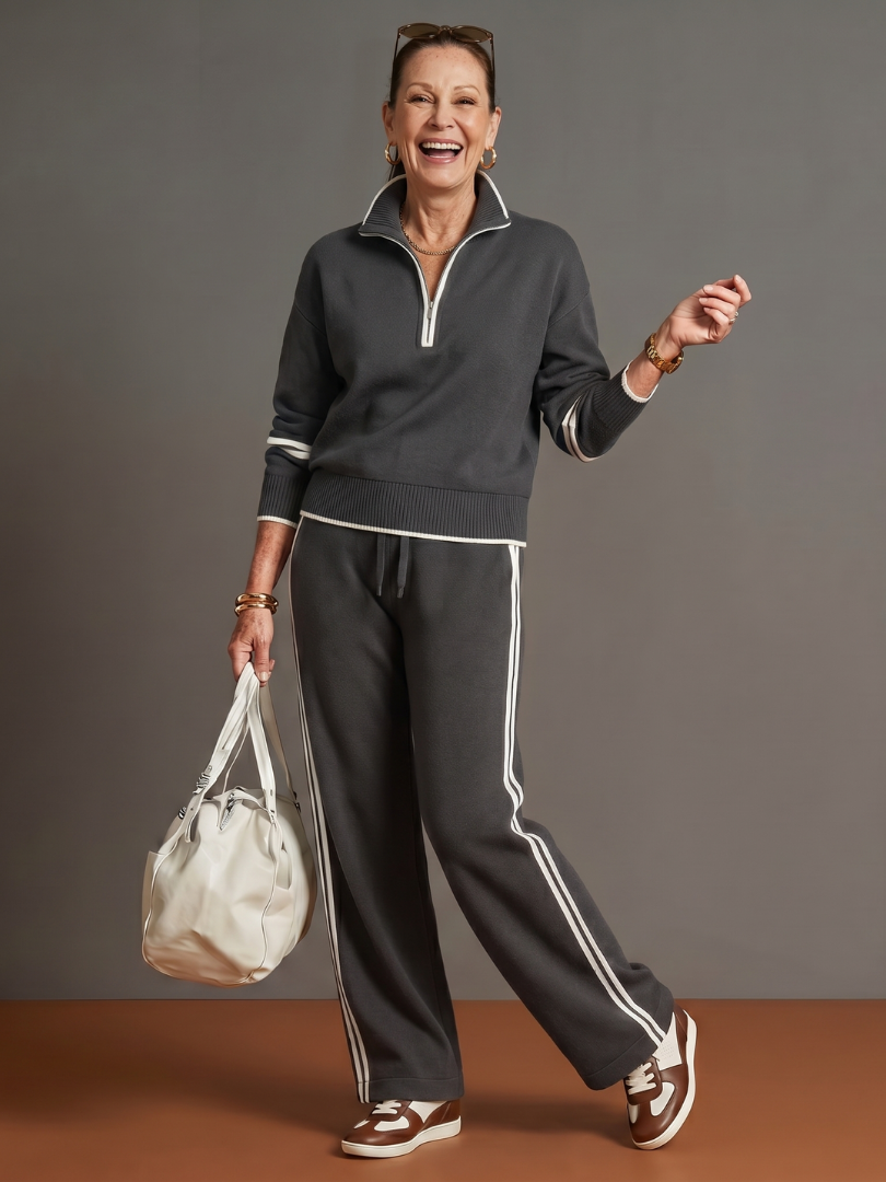 Rain | Long Sleeve Zip Neck Side Stripe Leggings Set