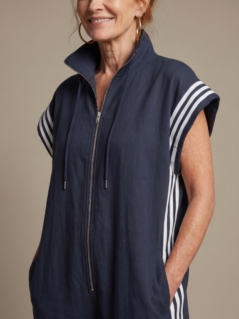 Lark | Striped Panel Zip-Front Jumpsuit