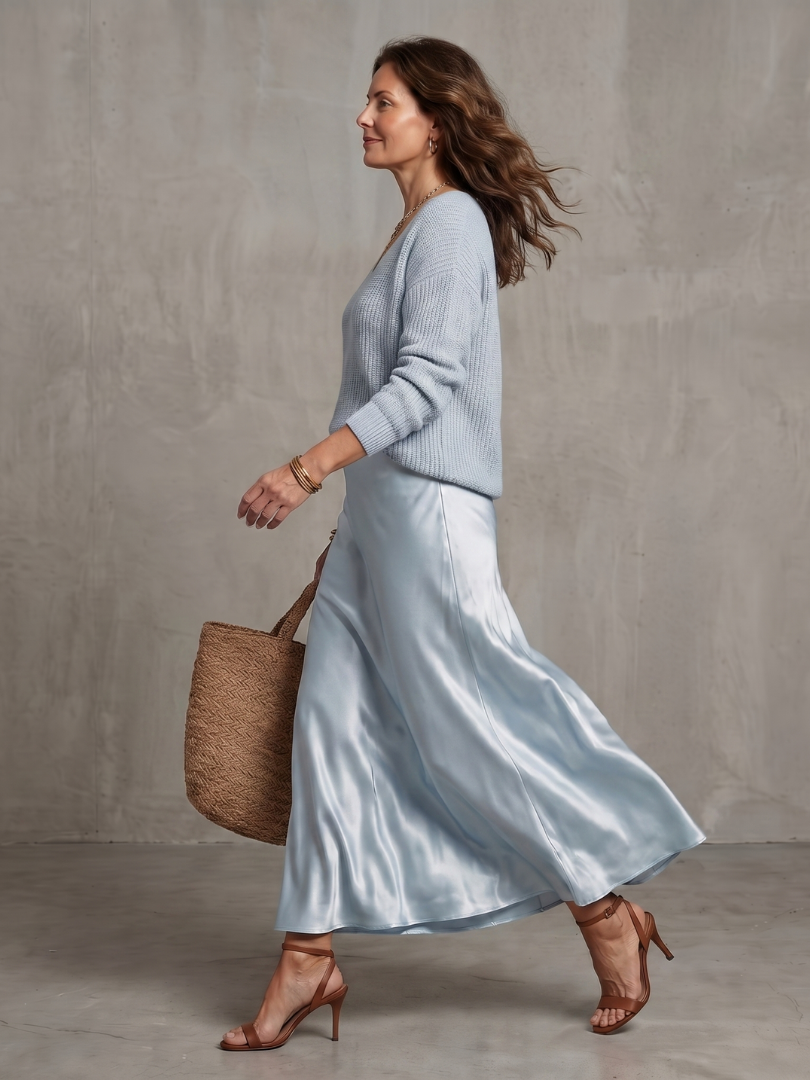 Luciana | Knit Layered Set with Bias Cut Satin Skirt