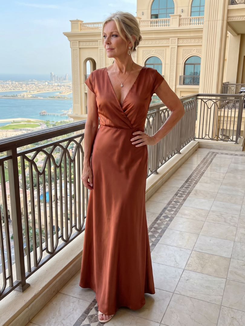 Samouse | Maxi Dress with Cap Sleeve and Wrap Bodice