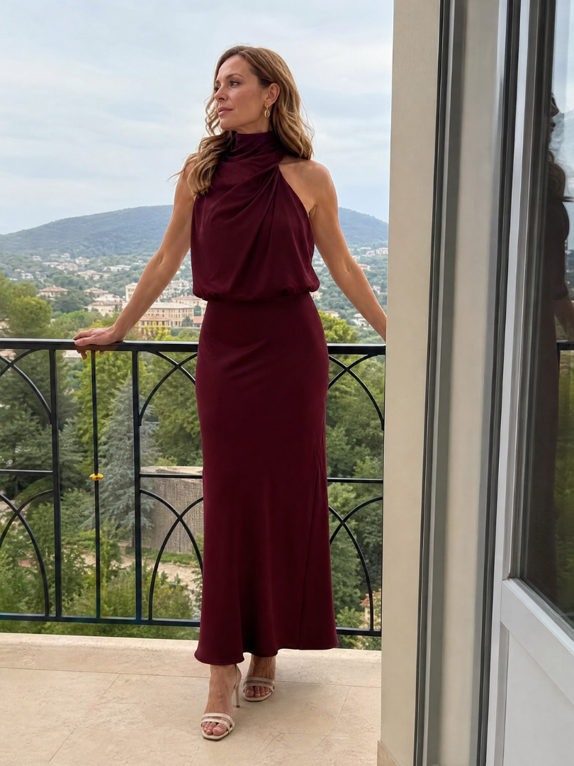 Nopal | Midi Dress with Sleeveless Draped Neck Design
