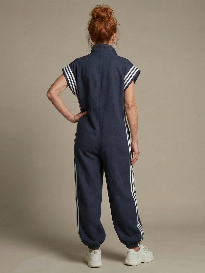 Lark | Striped Panel Zip-Front Jumpsuit