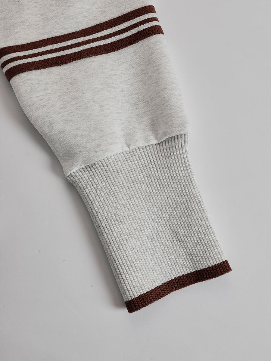 Eva | Retro Sporty Webbing Grey-white Half-zip Sweatshirt And Wide-leg Pants Set