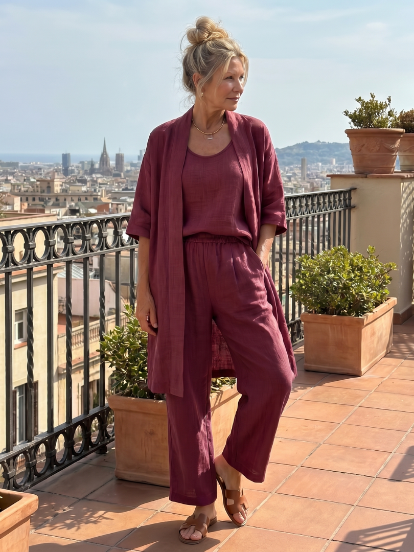 Yael | Three-Piece Relaxed Top and Pant Ensemble