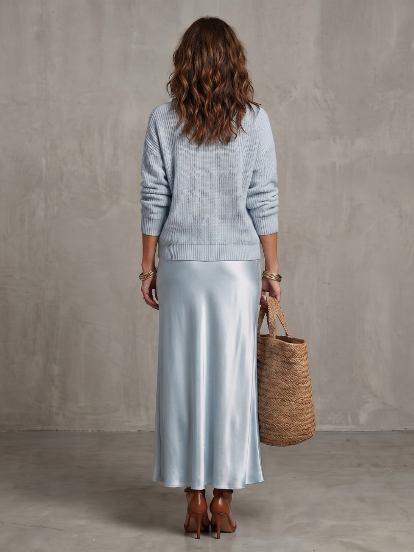 Luciana | Knit Layered Set with Bias Cut Satin Skirt