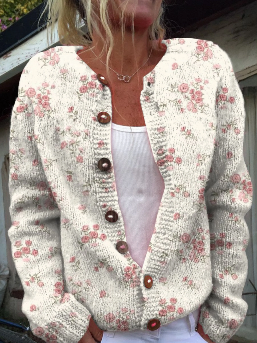 Evanthea™ | Retro Floral Knit Cardigan
