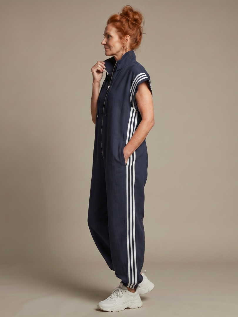 Lark | Striped Panel Zip-Front Jumpsuit