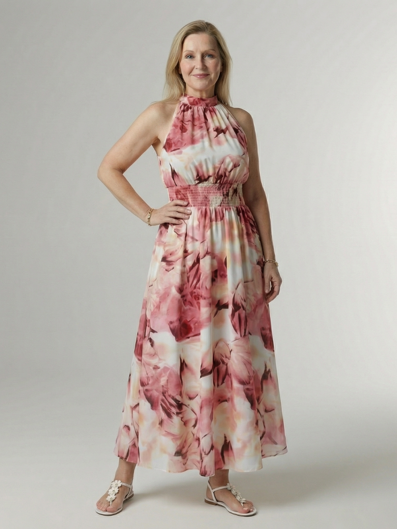Sylin | Halter Midi Dress with Gathered Details