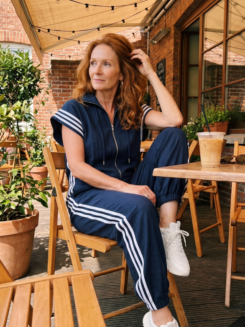 Lark | Striped Panel Zip-Front Jumpsuit