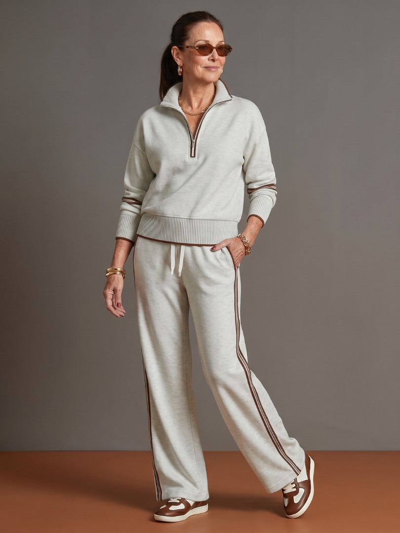 Rain | Long Sleeve Zip Neck Side Stripe Leggings Set