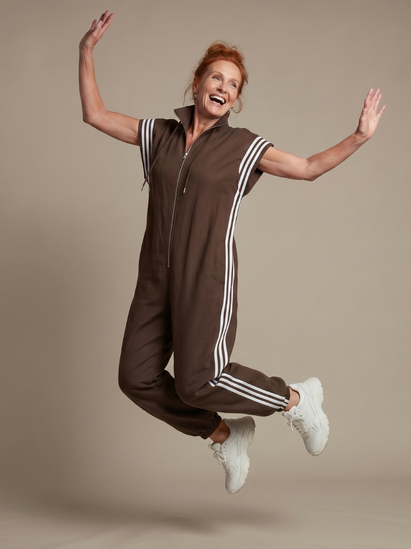 Lark | Striped Panel Zip-Front Jumpsuit
