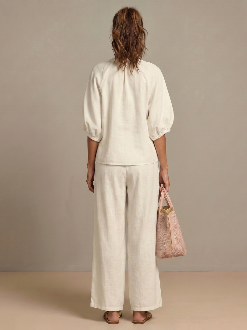 Natalia | Zip-Front Blouson Top & Wide-Leg Pants Set