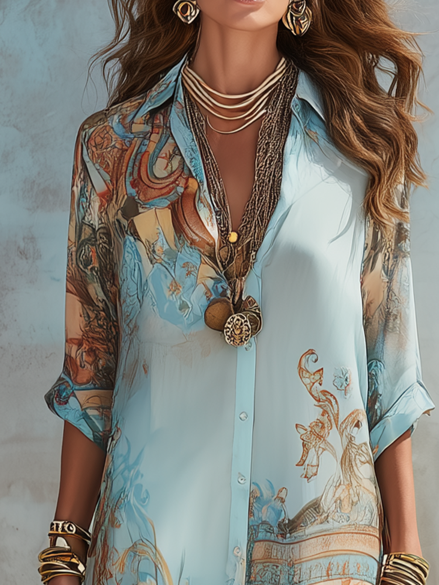 Clara | Baroque Style Floral Blue Maxi Dress