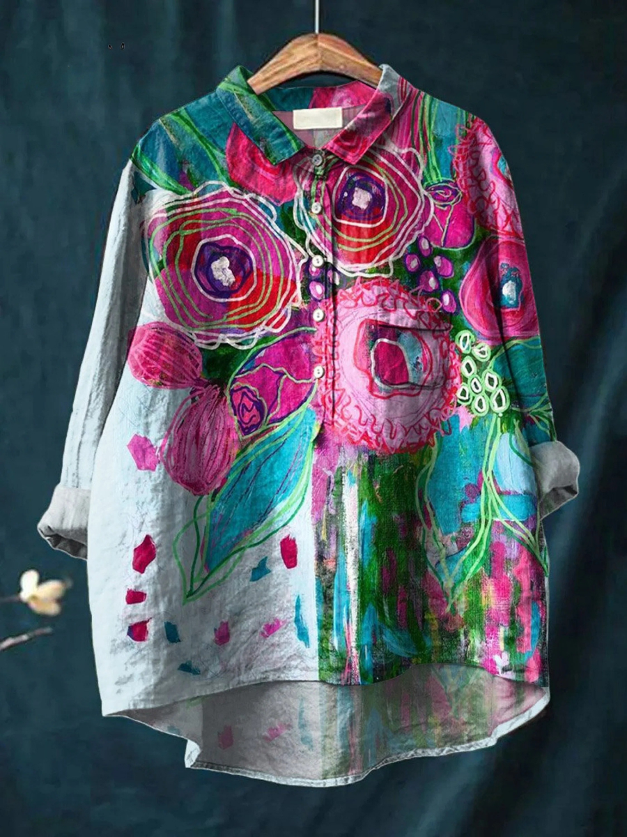 Skylar | Charming Vintage Floral Art Print Casual Shirt