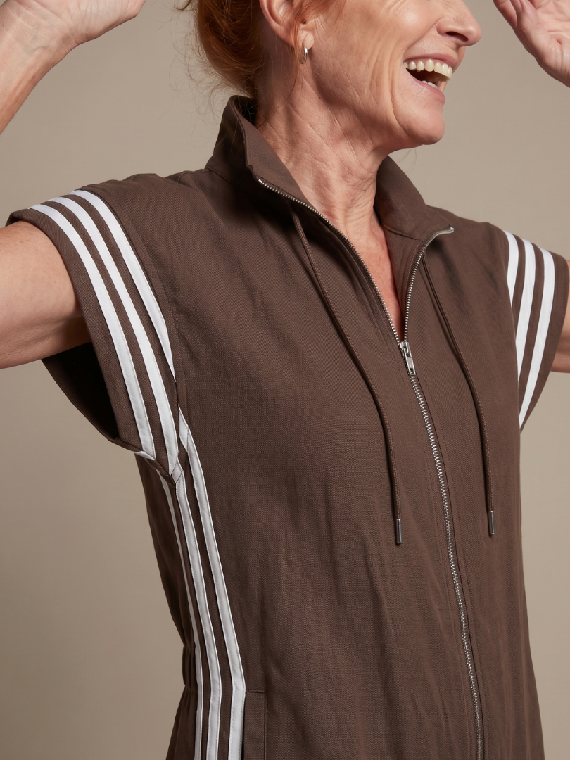 Lark | Striped Panel Zip-Front Jumpsuit