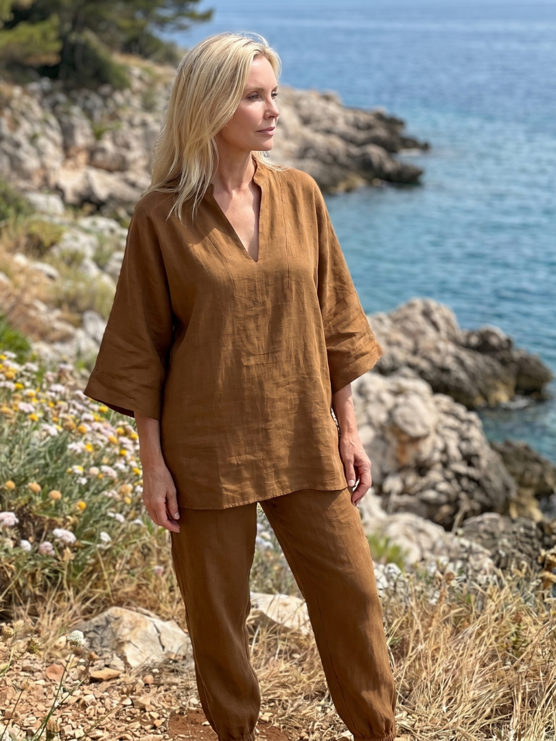 Georgiana | V-Neck Tunic and Gathered Trouser Ensemble