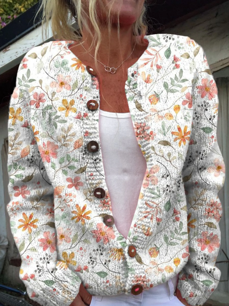 Greta™ | Retro Floral Knit Cardigan