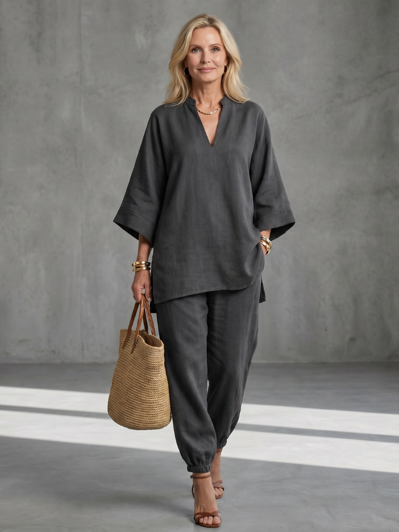 Georgiana | V-Neck Tunic and Gathered Trouser Ensemble
