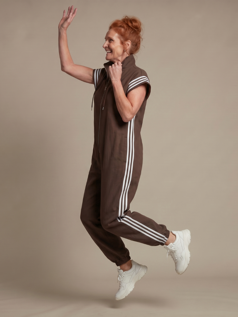 Lark | Striped Panel Zip-Front Jumpsuit