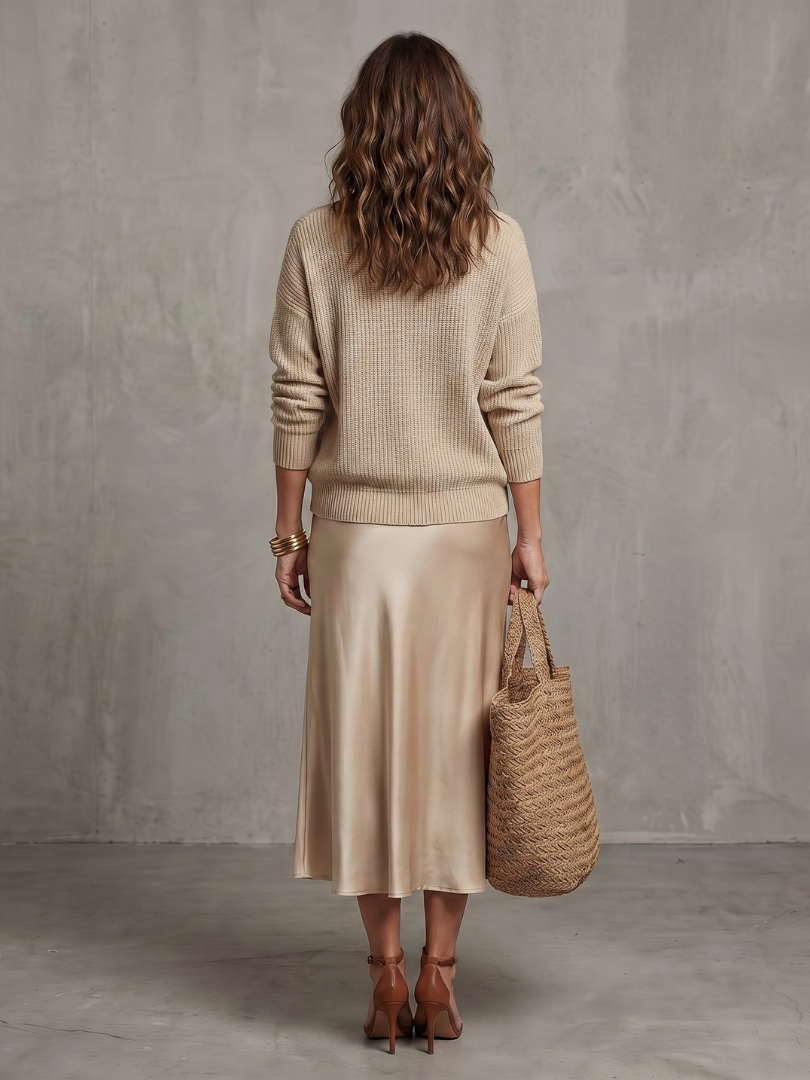 Luciana | Knit Layered Set with Bias Cut Satin Skirt