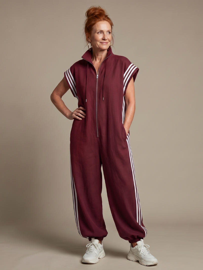 Lark | Striped Panel Zip-Front Jumpsuit