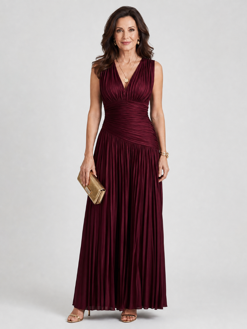 Lemar | Midi Dress with Sleeveless Pleats and V-Neck