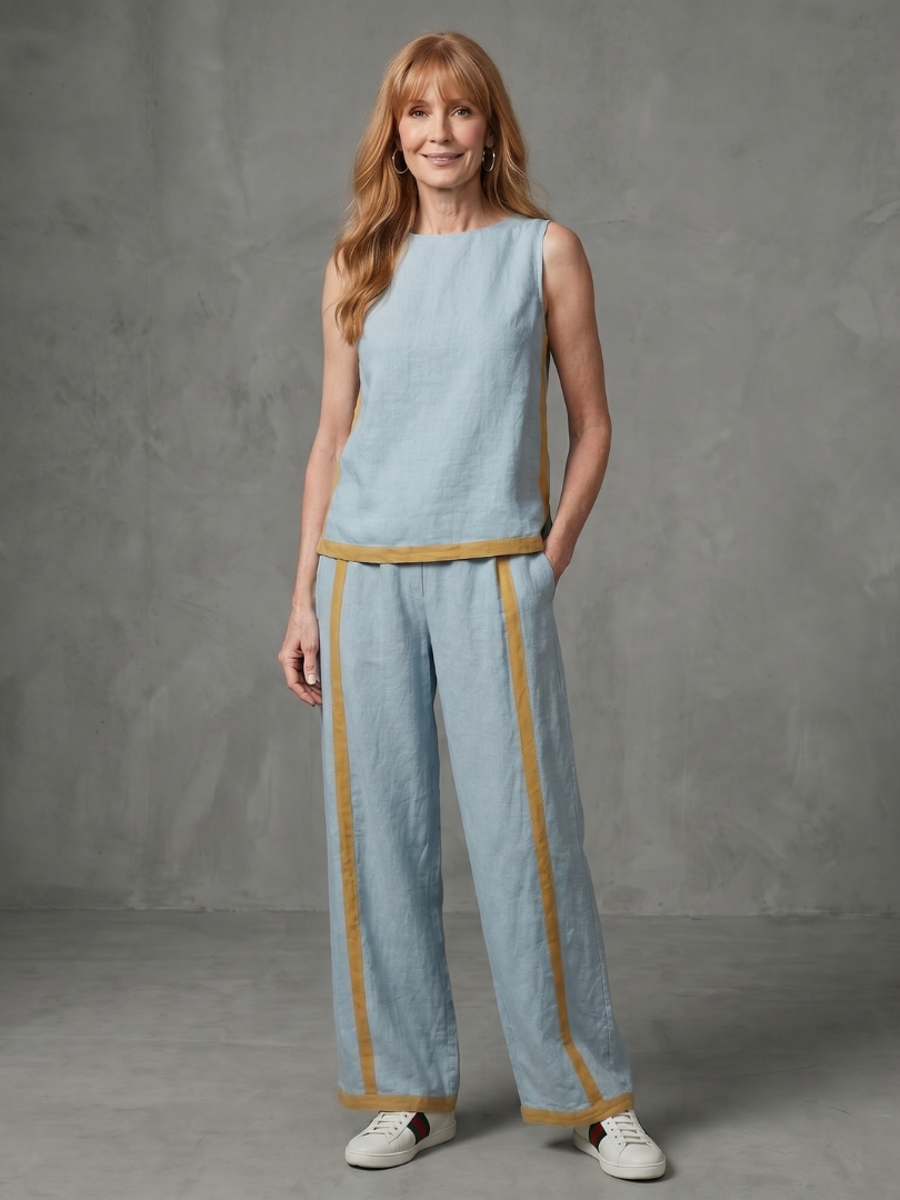 Inara | Sleeveless Top with Wide-Leg Contrast Pants Set