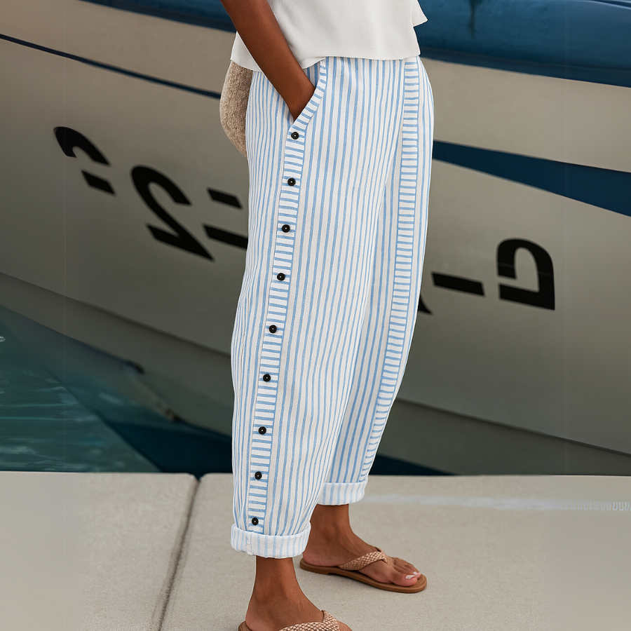 Cate | Chic Striped Button Trousers