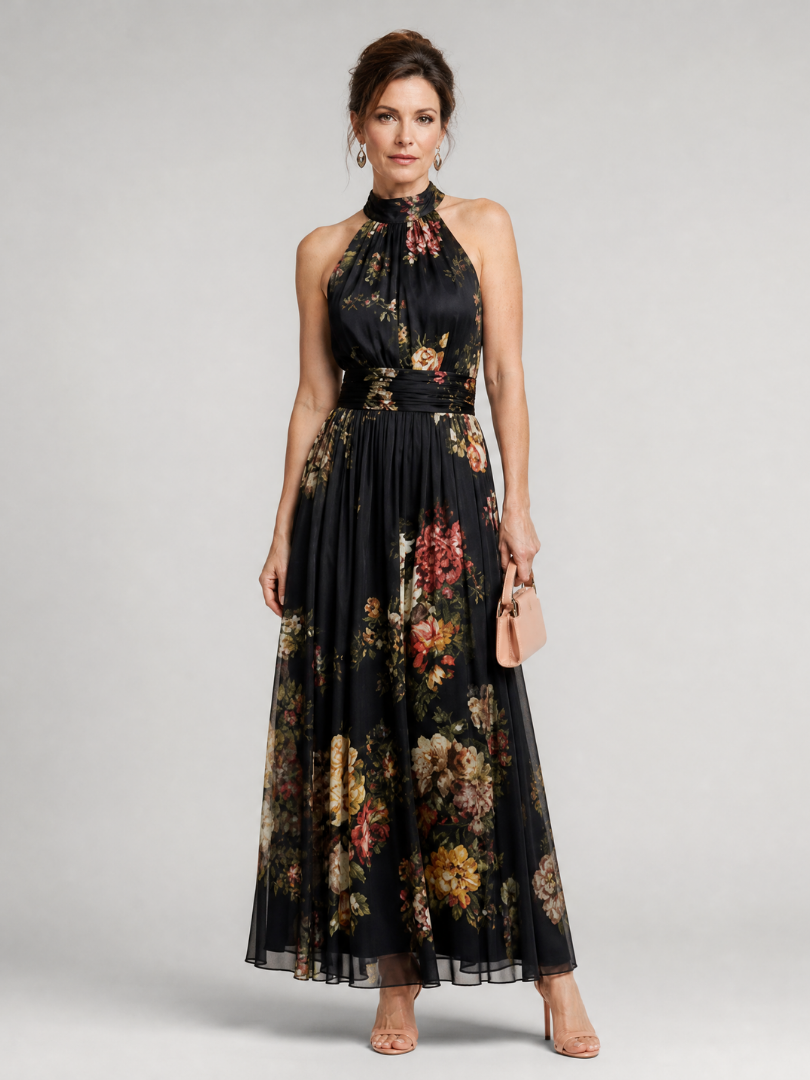 Sior | Midi Dress with Floral Halter Neck Design