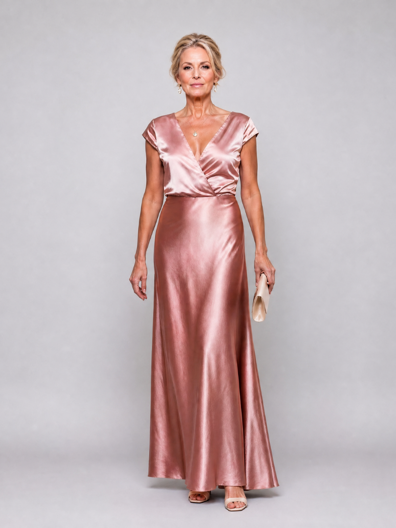 Samouse | Maxi Dress with Cap Sleeve and Wrap Bodice