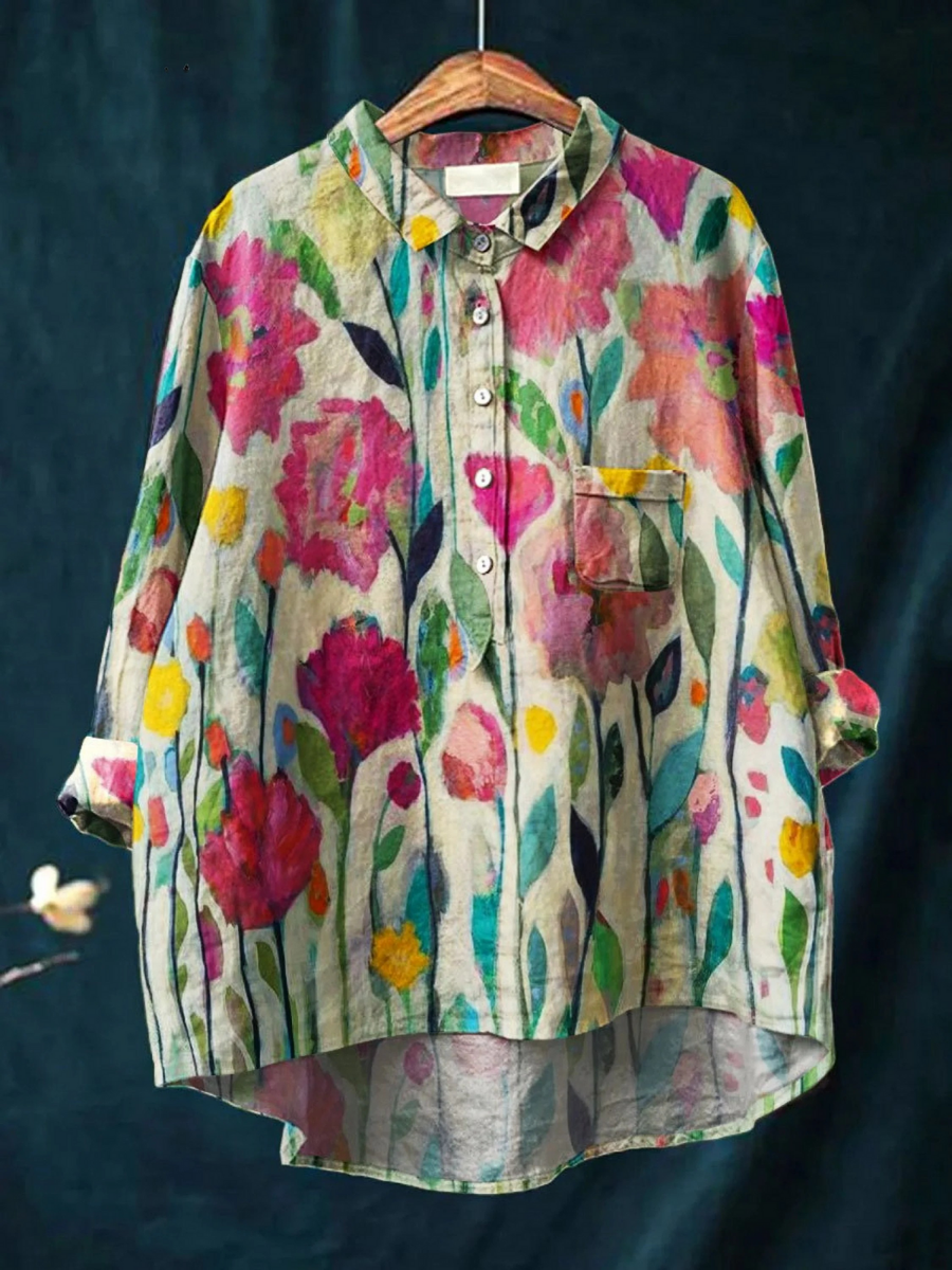 Lindsey | Women's Casual Shirt with Vintage Floral Art Print