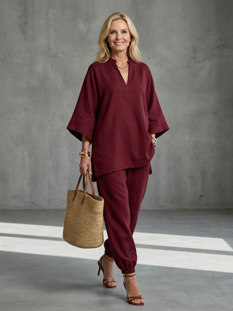Georgiana | V-Neck Tunic and Gathered Trouser Ensemble