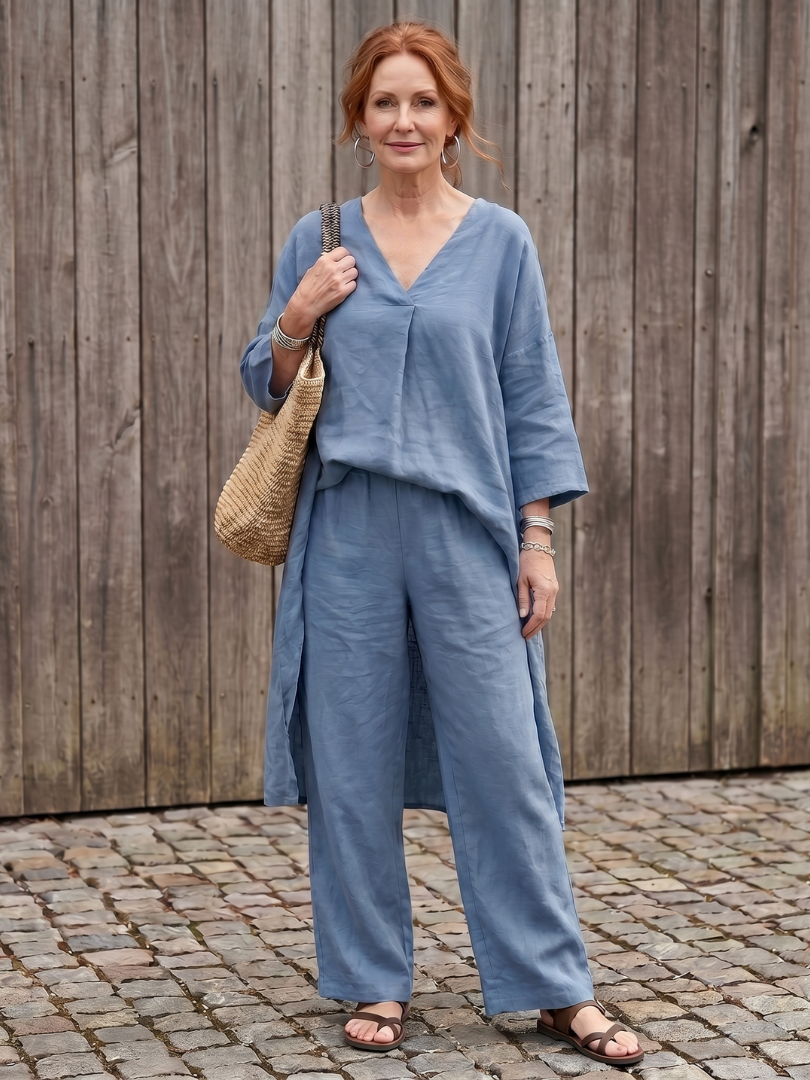 Onyx | Relaxed Tunic Top with Wide Leg Pant Set