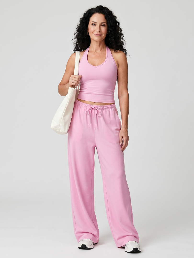 Helena | Sleeveless Scoop Neck Top with Wide Leg Pants Set