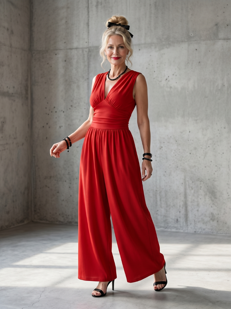 Vincenza | Wide Leg Jumpsuit with Deep V Waist Detail
