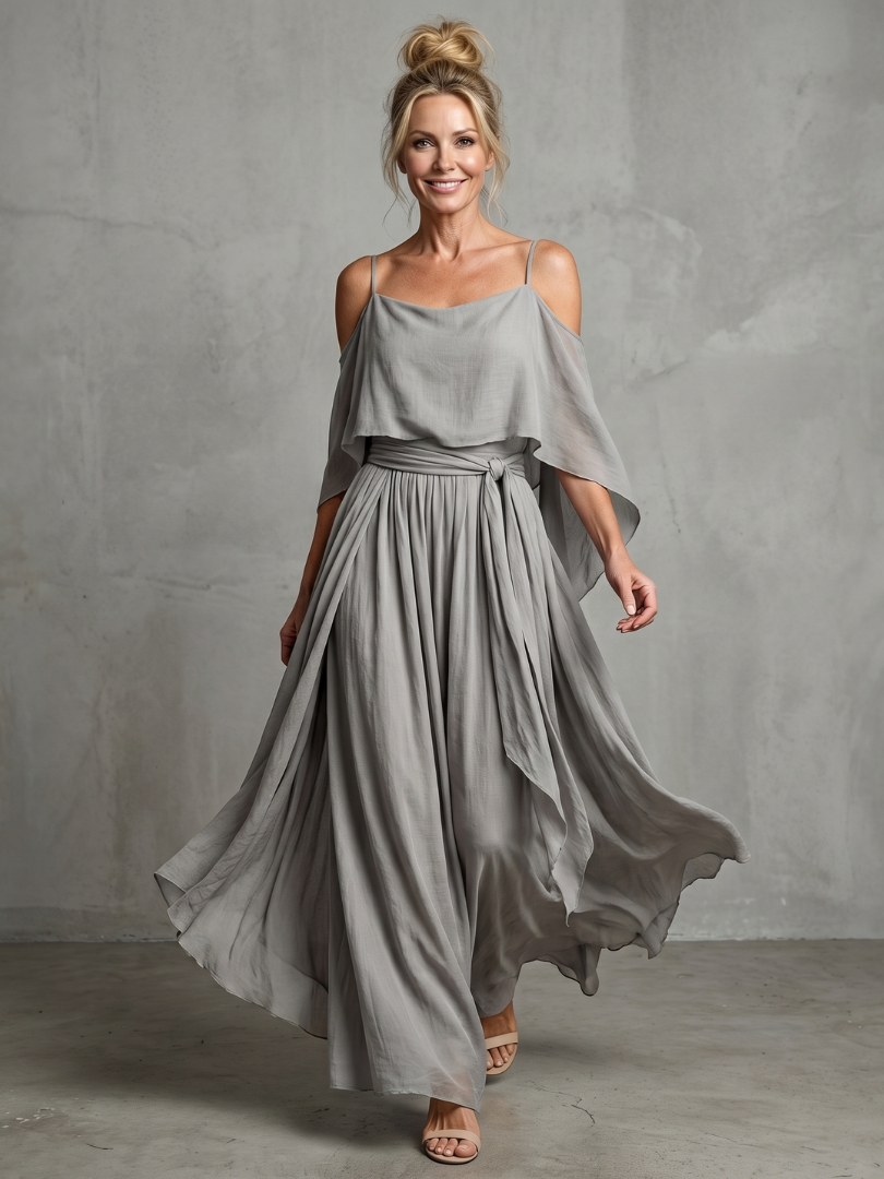 Marisol | Cold Shoulder Layered Drape Top & Wide Leg Pants Set