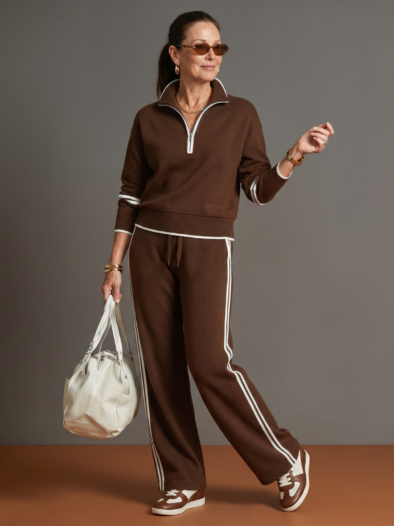 Rain | Long Sleeve Zip Neck Side Stripe Leggings Set